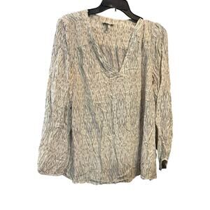 Joie Ergo Print 100% Silk Peasant Blouse Top Size Medium Beige